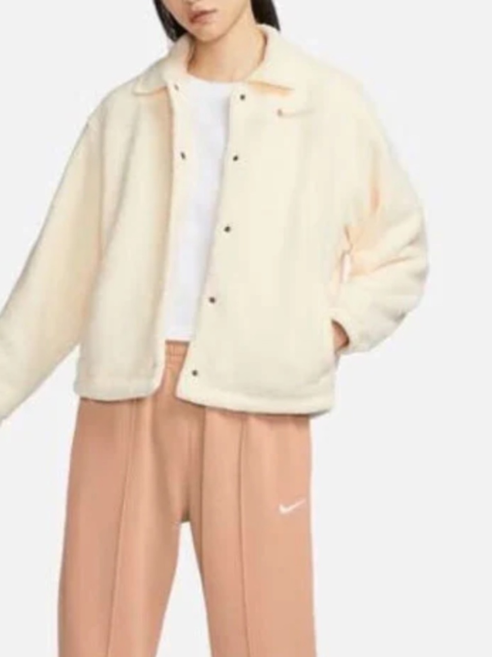 Womens Nike Collared Sherpa Jacket Coconut Milk Size S Like New - Picture 3 of 4
